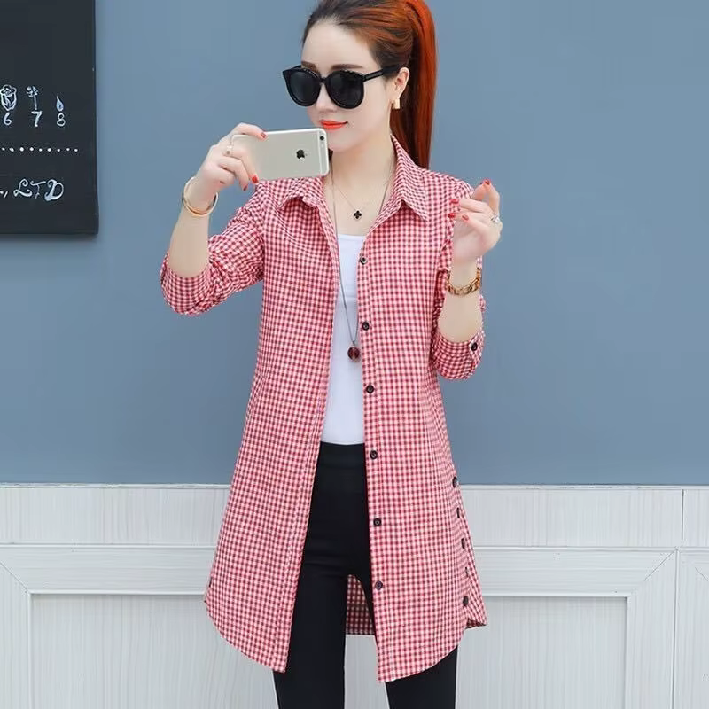 Chemise à carreaux à manches longues pour femmes, manteau coréen, chemise à fond, veste pour dames, 