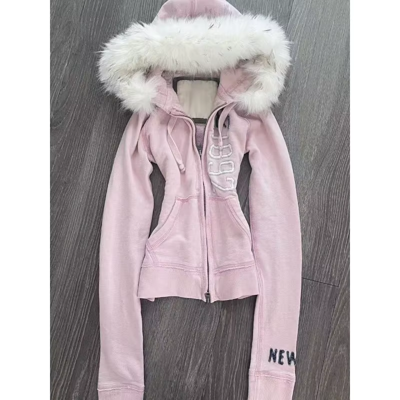 Sweat à capuche en fausse fourrure rose pour femmes, Vintage américain Y2K Harajuku, veste à col en