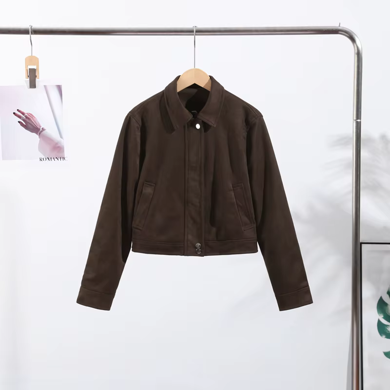 Veste décontractée à fermeture éclair pour femme, col à revers, manches longues, boutons, manteaux r