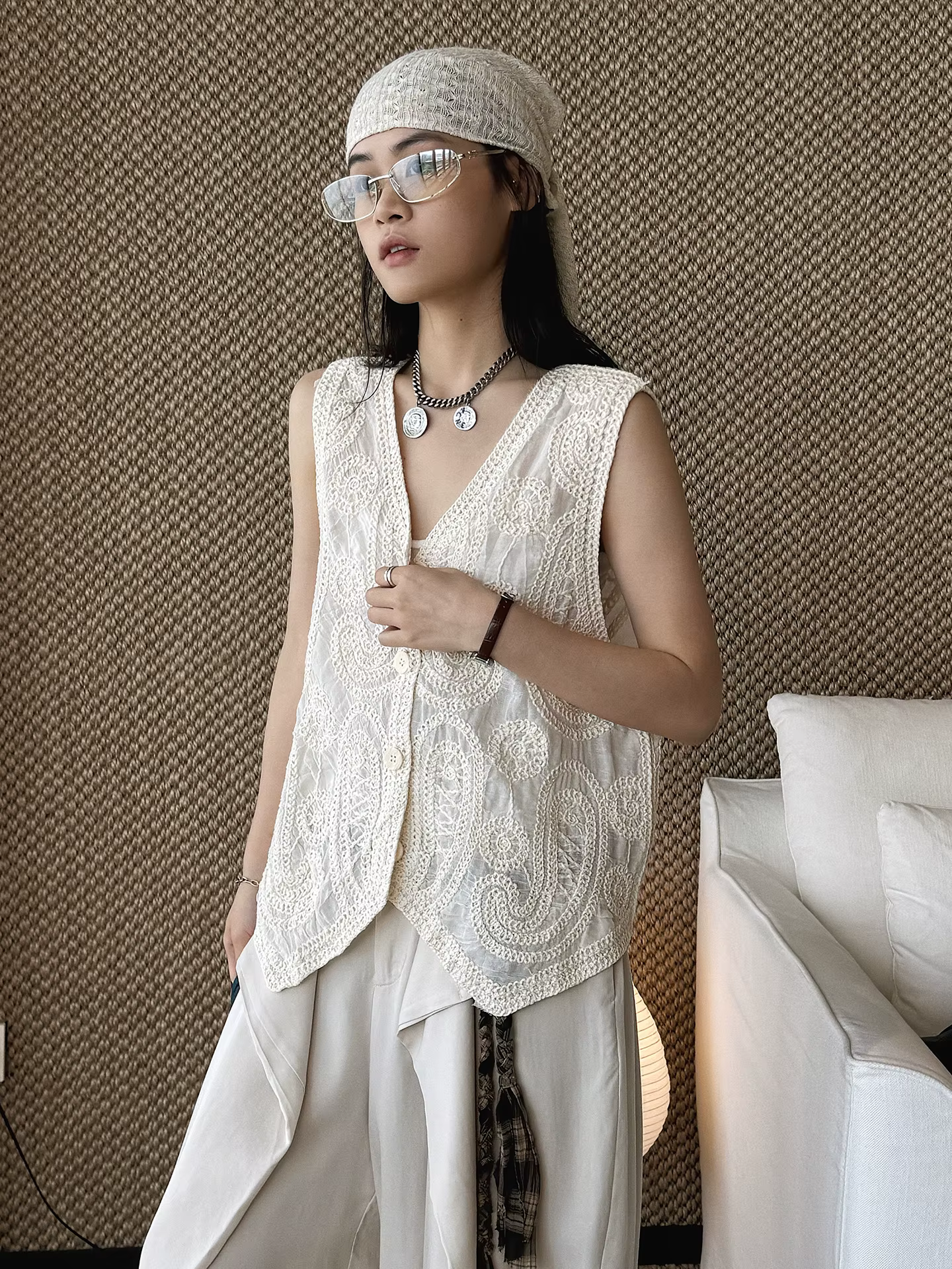 Nouvelle collection été : Gilet brodé style bohème français, fait main, sans manches, pour femme