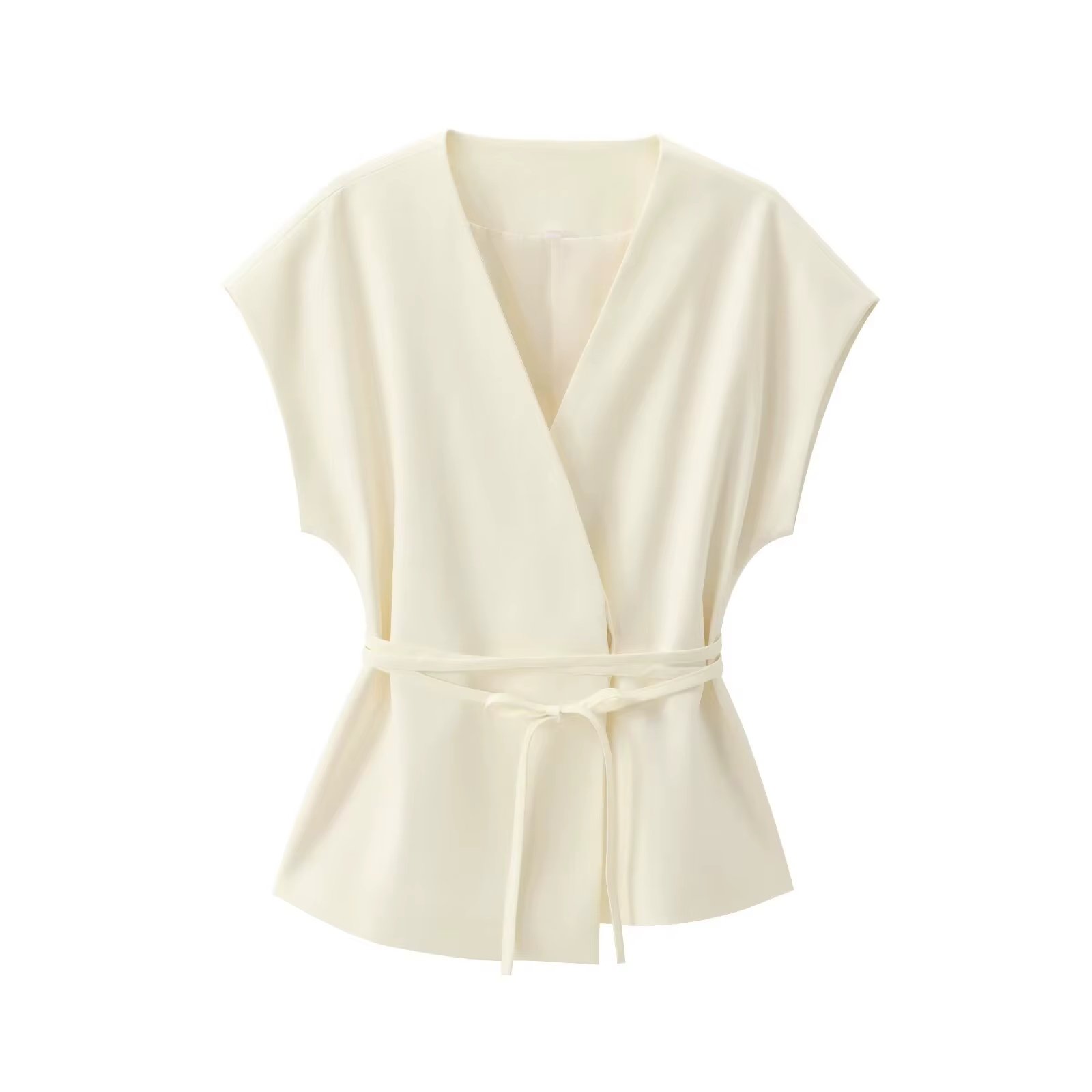 Maxdutti-Blazer français minimaliste pour femme, veste à fibres soyées, couleur unie, avec ceinture