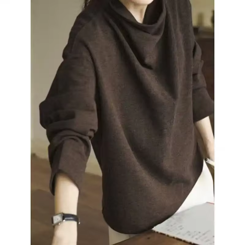 Sweat-shirt à col roulé pour femme - Haut décontracté à manches longues et coupe ample