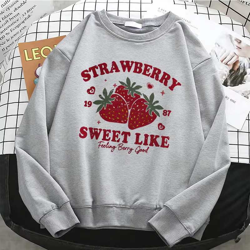 Sweat-shirt à capuche uni pour femme, style Fraise, en polaire chaude, doux et respirant, col rond, 
