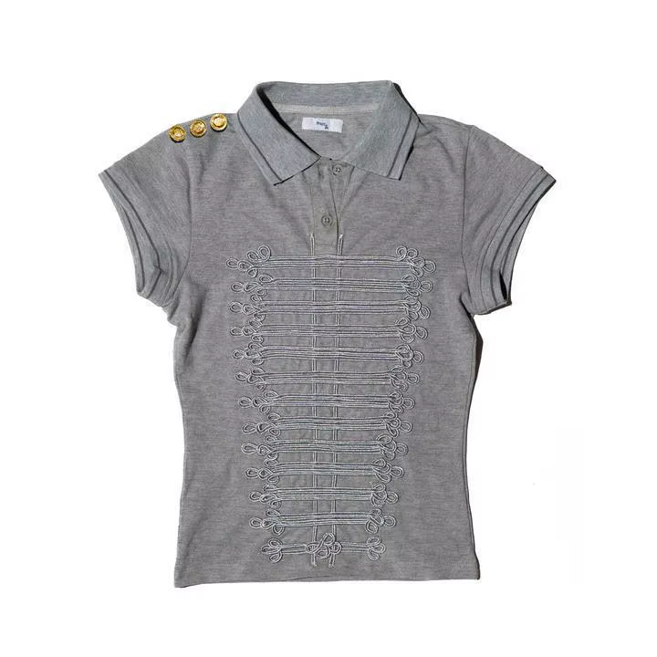 Polo brodé 3D gris style palais pour femme / Ensemble amincissant visuel d'été avec short