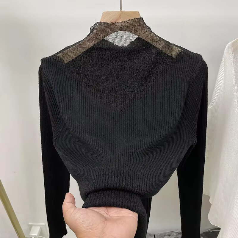 Pull à col roulé épais pour femme, haut tricoté avec coutures en maille, à la mode, automne et hiver