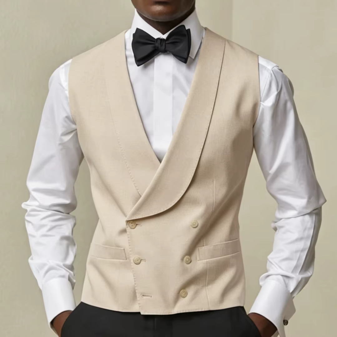 Gilet pour homme blanc à double boutonnage avec revers, idéal pour mariage, banquet, affaires, fête,