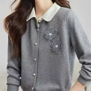 Haut pull à revers pour femmes, nouvelle mode printemps automne 2025, petite veste ample courte