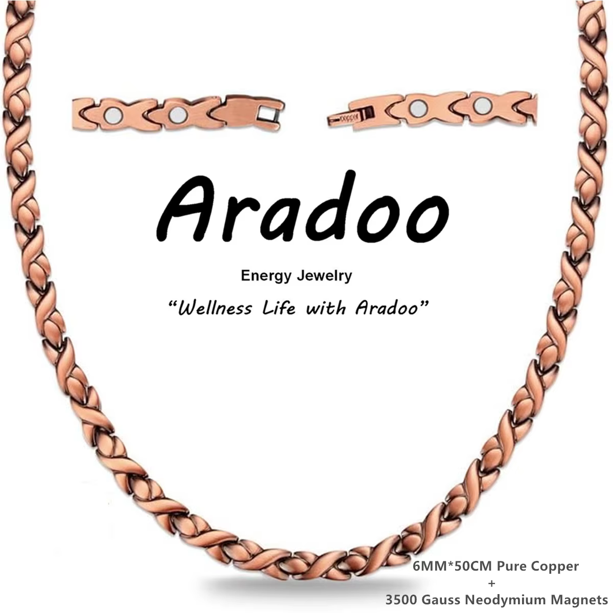 ARADOO – collier magnétique en acier titane pour femmes et hommes, avec 3500 aimants en néodyme Gaus
