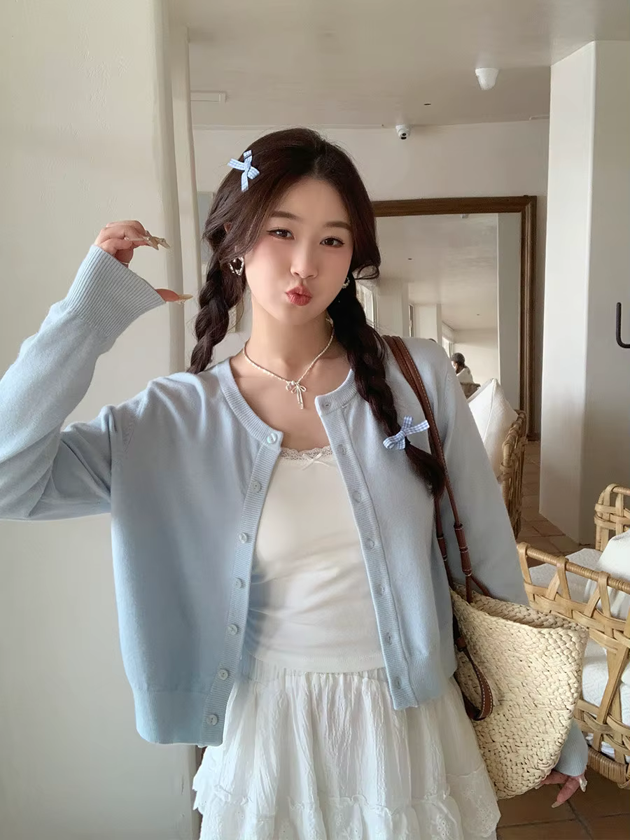 Pulls tendance à manches longues en tricot pour femmes, cardigans à col rond, hauts en tricot pour f