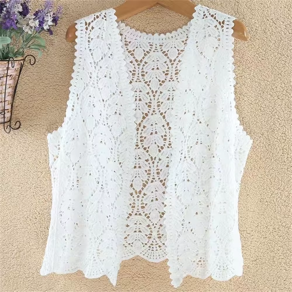 Cardigan évidé en tricot au crochet pour femmes, haut pull élégant, mode coréenne, printemps, été, n