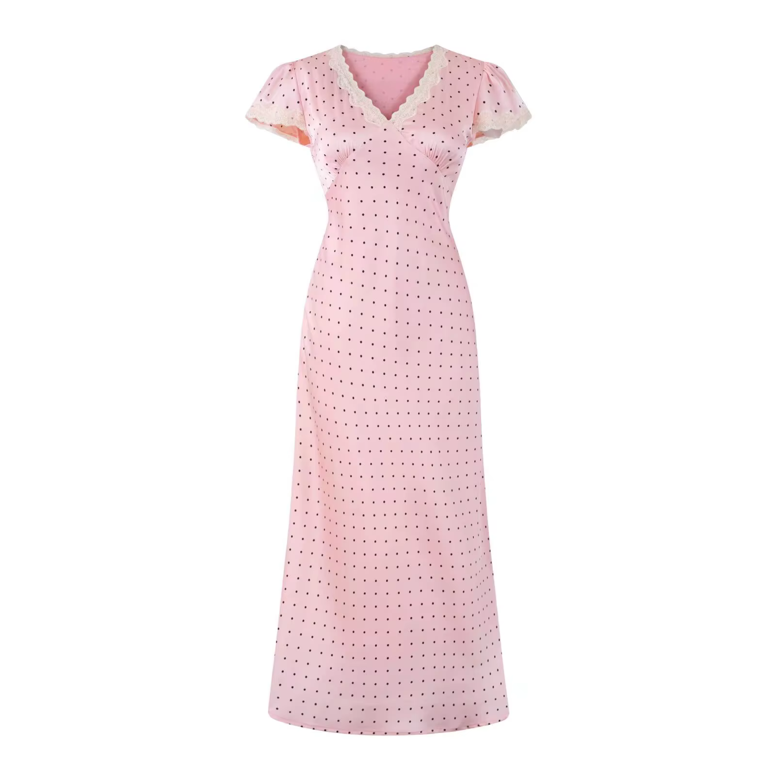 Robe MIDI en dentelle pour femmes, col en v, manches courtes, soirée, imprimé à pois violets, été, 2