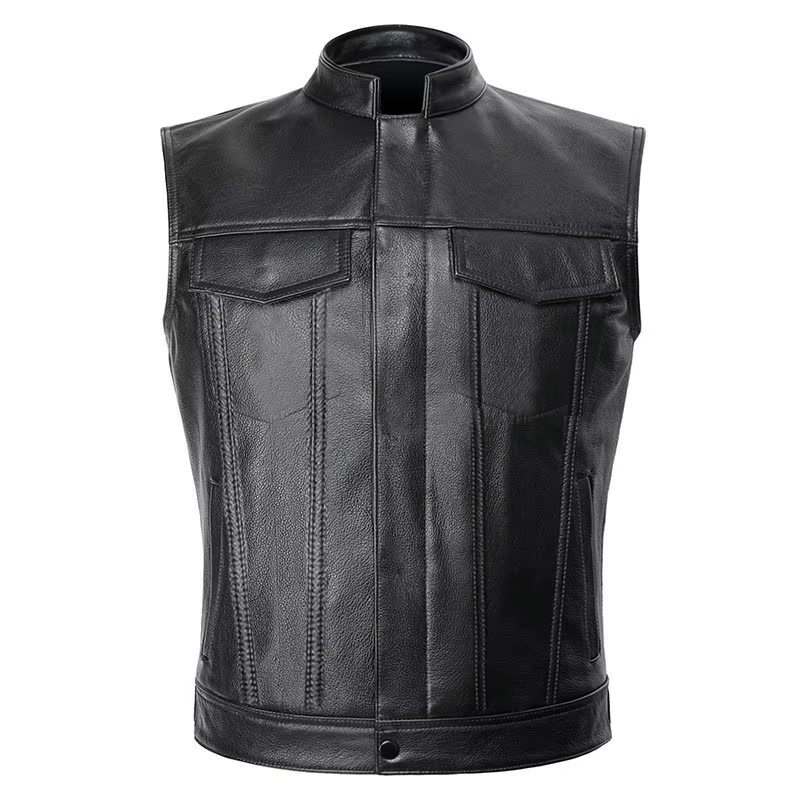 Classique hommes col montant moto Biker gilet en cuir mâle élégant nouveaux vêtements automne hiver