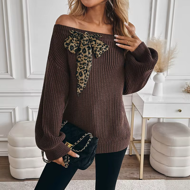 Pull tricoté rétro à un col pour femme dans l'automne et l'hiver paresseux de 2025 avec pull à nœud