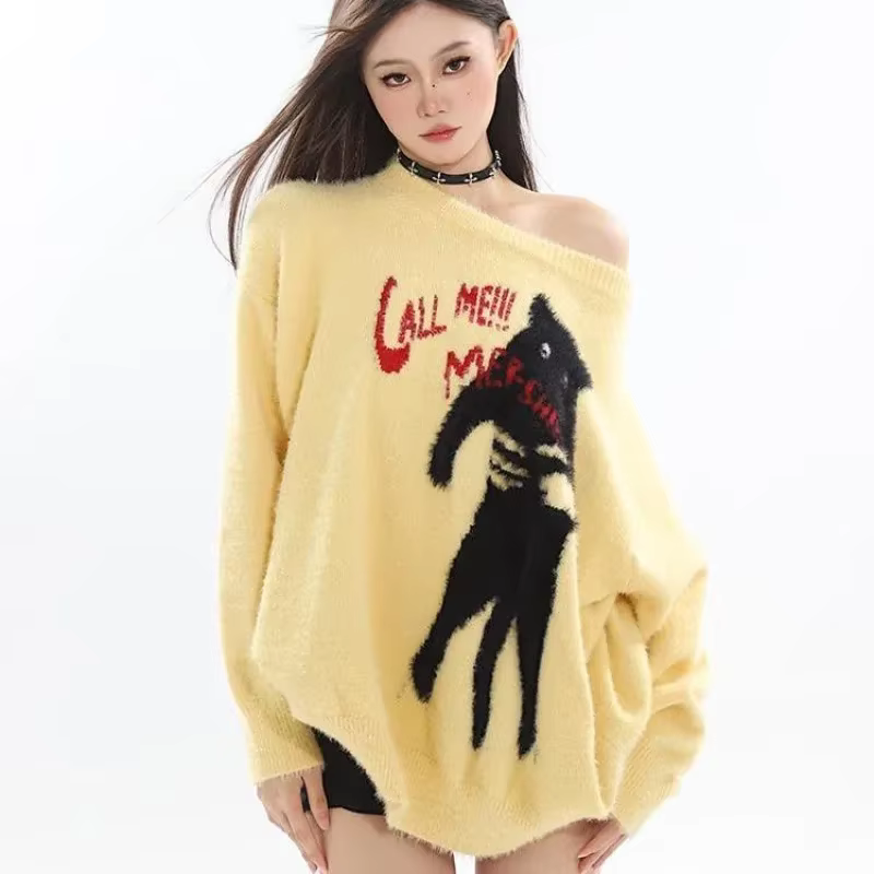 Pull en Fourrure de Vison pour Homme et Femme, Col Rond, Manches sulf, Vintage, Retro Cat 216.239., 
