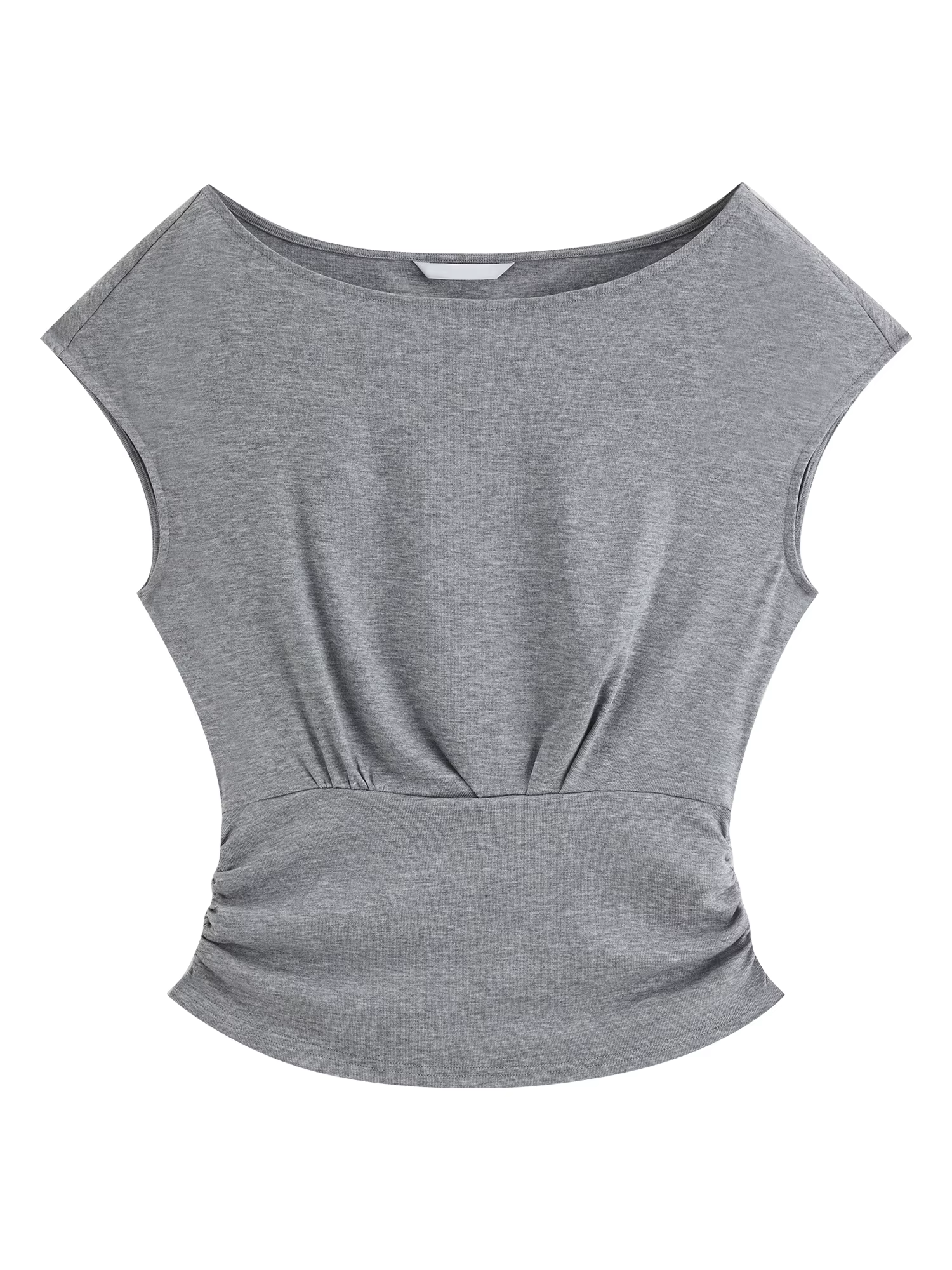 ZIQIAO T-shirt court en maille à col bateau et taille plissée pour femme, nouveau style été 2026, ch