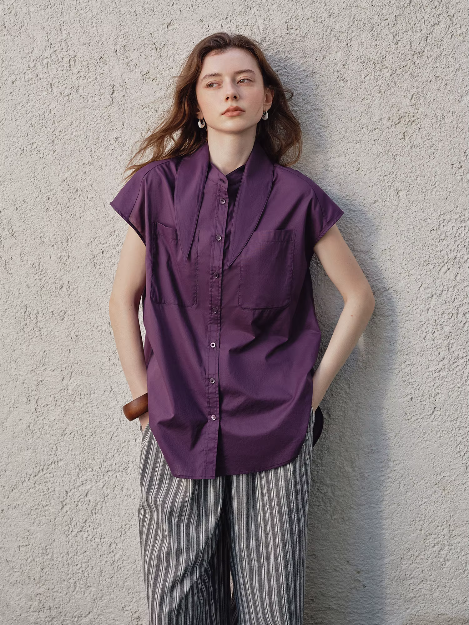 FSLE élégant col écharpe chemise pour femmes 2025 été nouveau Design 100% coton femmes haut à manche