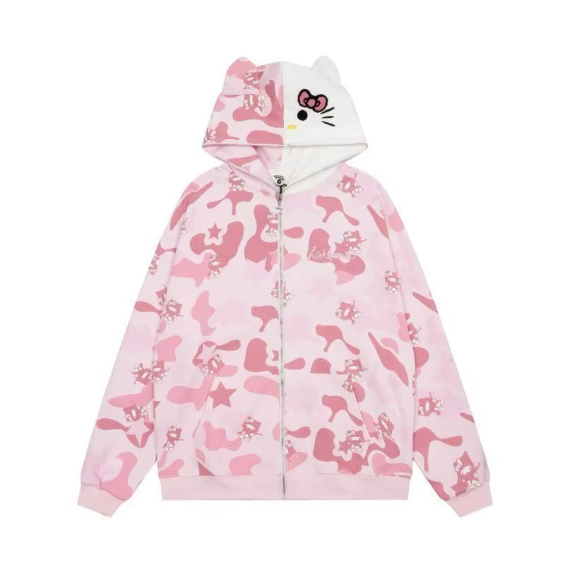 Sanrio Hello Kitty pull à capuche avec fermeture éclair nouvelle fille Kawaii dessin animé Y2K Coupl