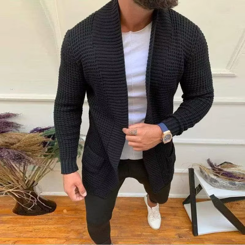 Nouveaux hommes tricoté Sweatercoat Long Cardigan mode pull décontracté veste hommes tricot Trench m
