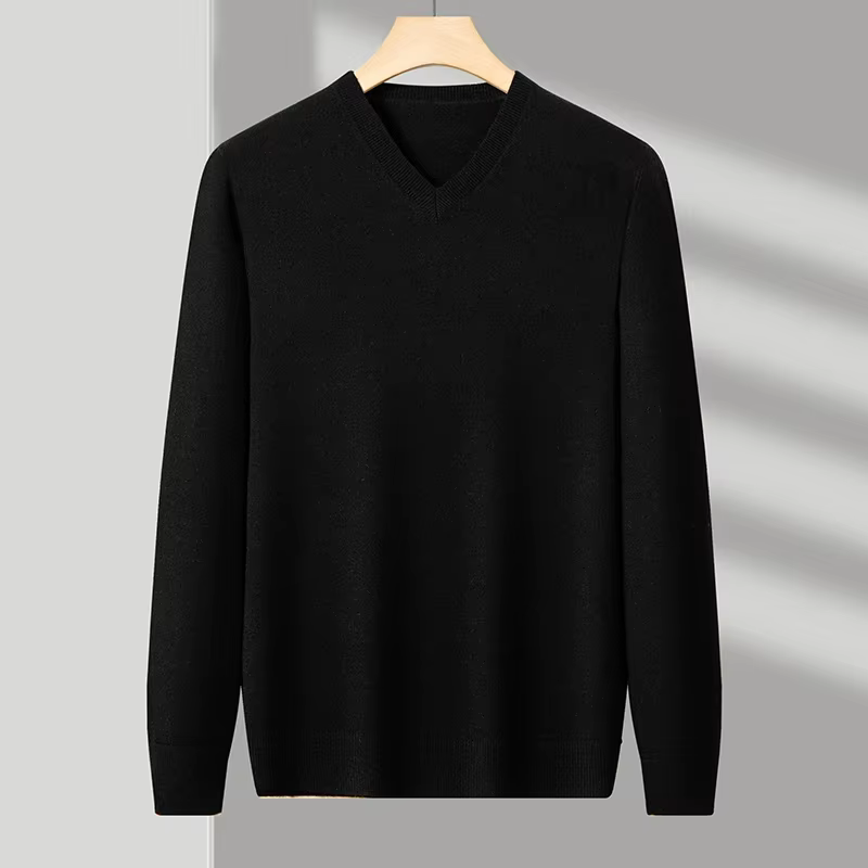 Nouveaux pulls hommes col en V basique couleur unie chandails col rond élastique pulls chaud automne