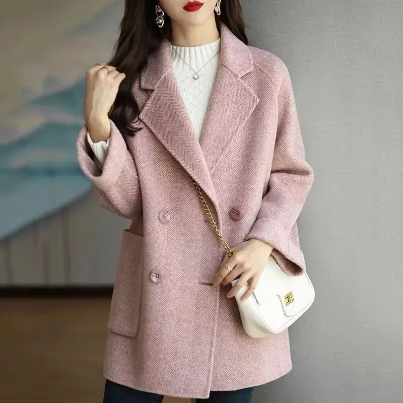 Vestes à Double boutonnage pour femmes, manteau en laine et mélanges, manches longues, vêtements d'h