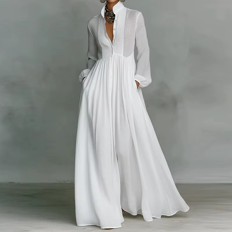 Robe de soirée élégante à col montant et manches longues, Nouvelles robes décontractées unies pour f
