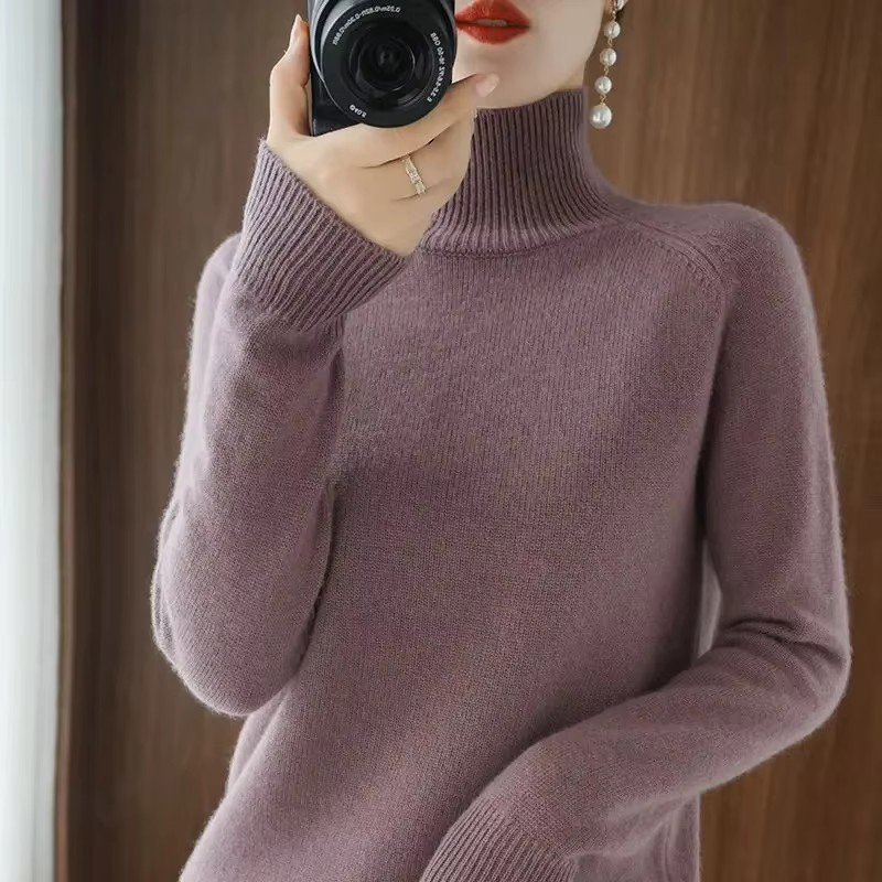 Pull tricoté ample à col haut pour femme, couleur unie, surdimensionné, couche de Base, nouveau Styl
