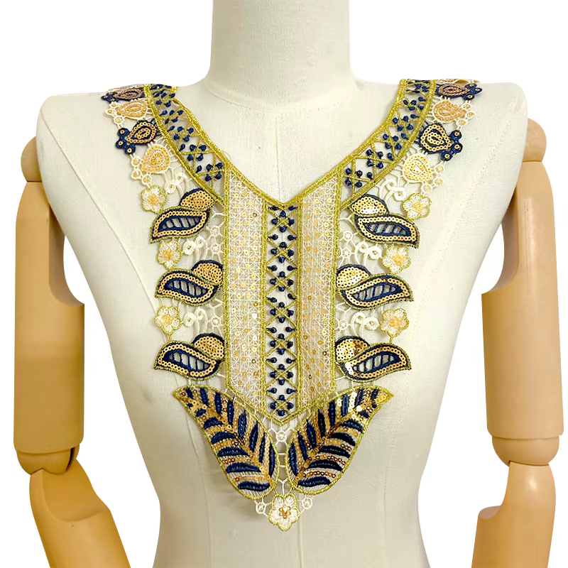 Collier détachable brodé coloré avec broche à paillettes, collier avec appliques florales, Design dé