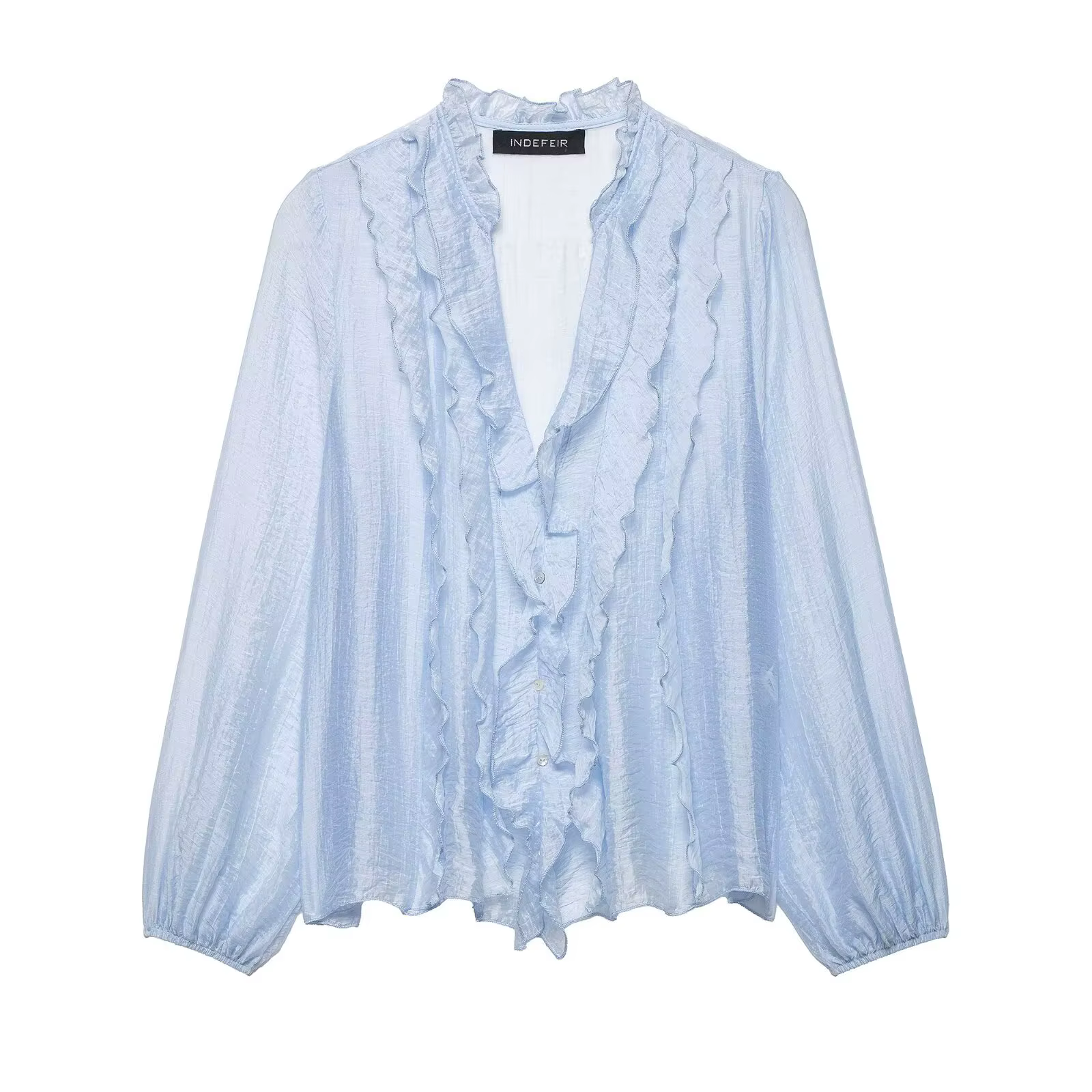 Chemises amples à volants pour femmes Printemps Été Femme Manches longues Superposées Col en V Chemi