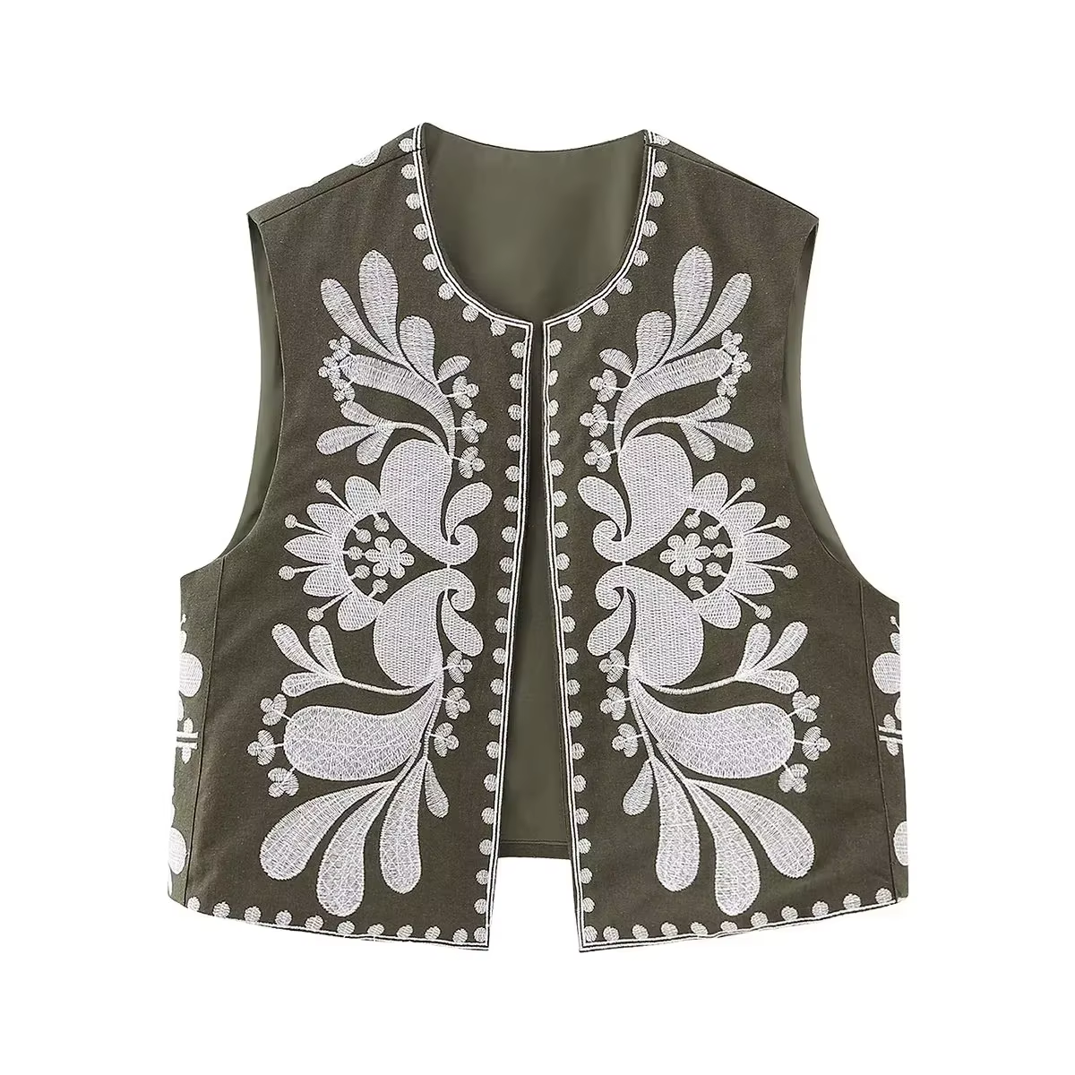 HH femme recadrée fleur broderie gilet Vintage col en V sans manches Cardigan gilet chemise Chic hau