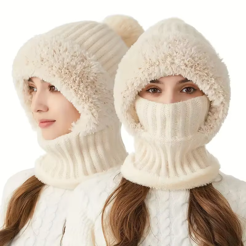 Cagoule intégrée en tricot d'hiver, doublure polaire avec Protection des oreilles, guêtre coupe-vent