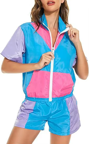 Ensemble de survêtement rétro années 80 pour femmes, sweat-shirt disco, tenue color block, veste cou