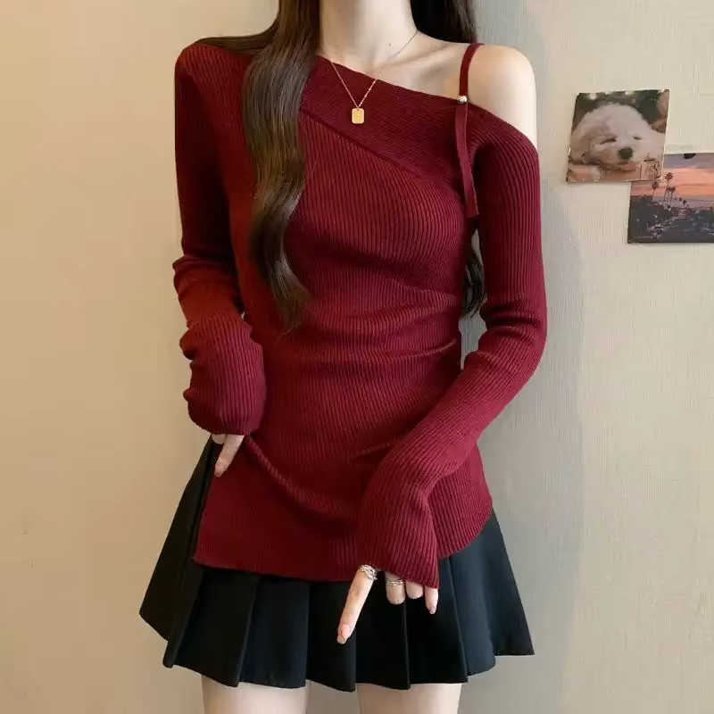 Pull à col incliné pour femmes, vêtements d'extérieur, automne hiver, nouveau Style, plissé irréguli