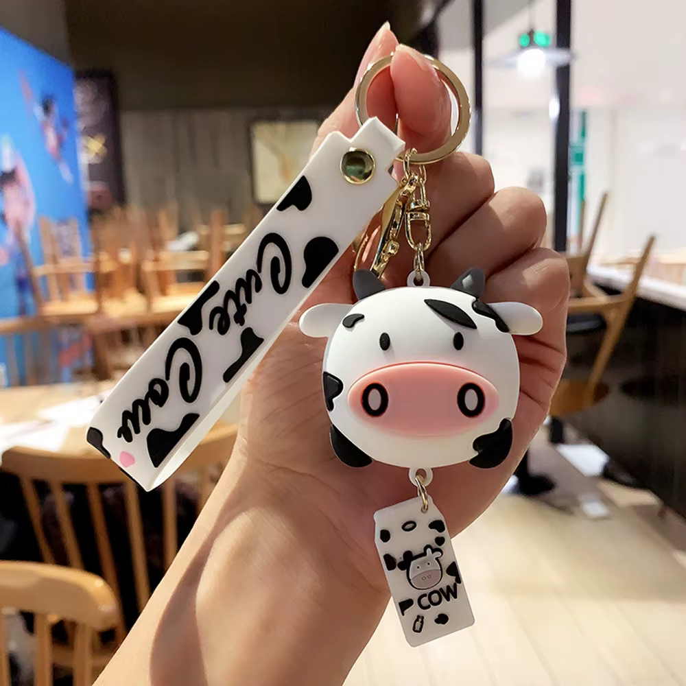 Nouveaux ornements cadeaux dessin animé porte clé breloque sac décoration vache porte-clés Silicone