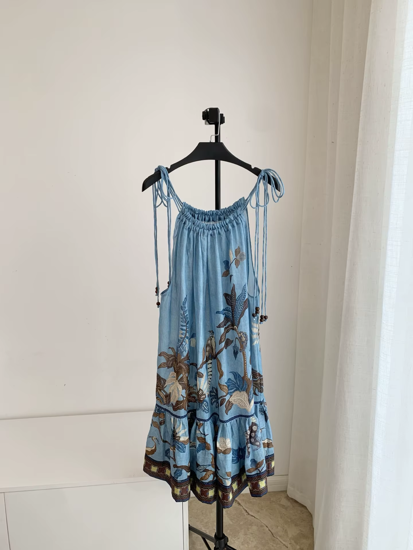 Robe Courte Femme 2026 Bleu Jungle Secret avec Boucle 100% Ramie
