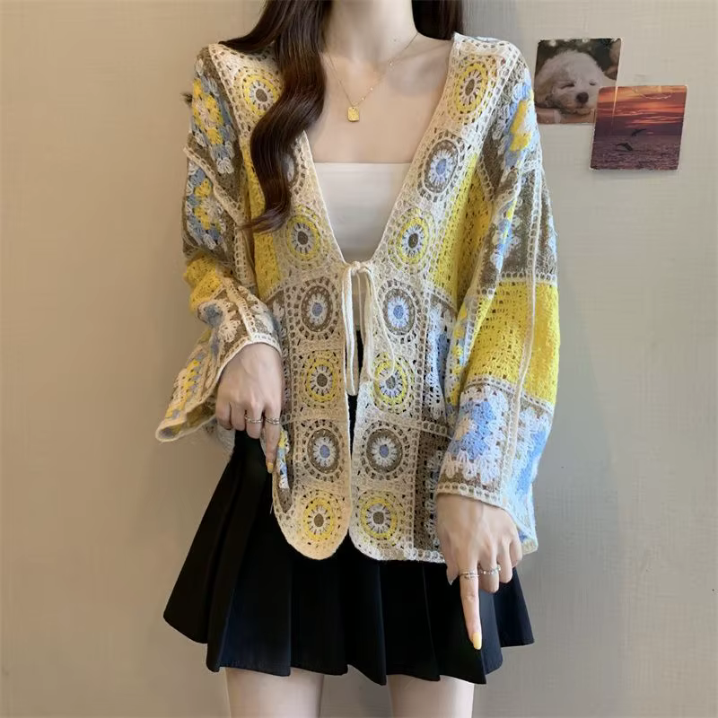 Cardigan bohème au Crochet pour femmes, ajouré, ample, tricot, Cover-Up, élégant, ethnique, haut ten