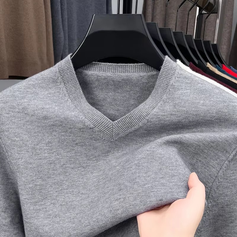Sweat-shirt basique à col en v pour hommes, couleur unie, chaud, tricoté, surdimensionné, élastique,