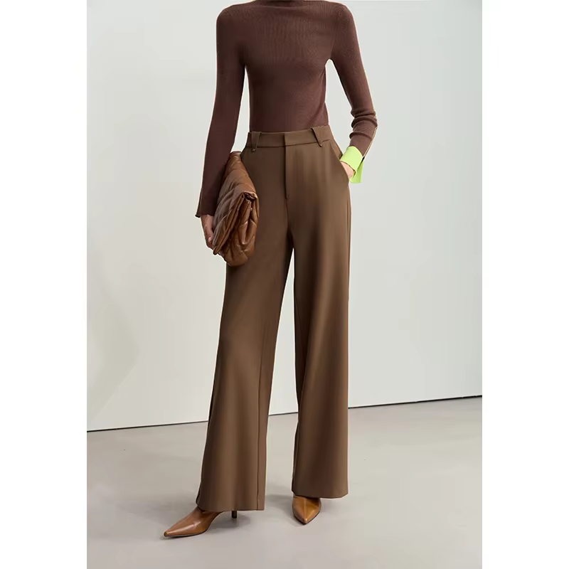 Amii-Pantalon Minimaliste à Jambes Larges pour Femme, Vêtement d'Hiver, Premium, Polyvalent, Bergame