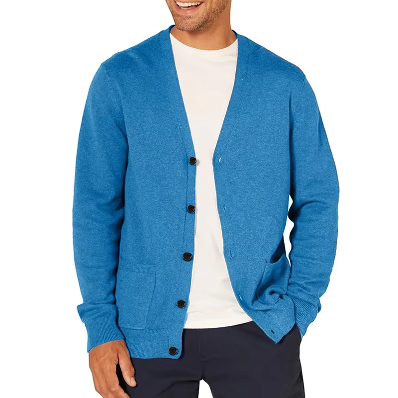 Cardigan Homme Col V Manches Longues en Maille Douce Boutonné Léger Style Oversize Décontracté Chic 
