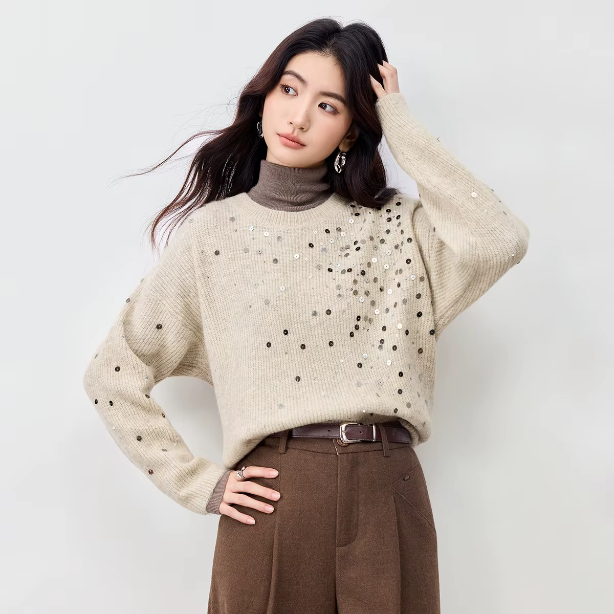Pulls en tricot à sequins SENTUBILA pour femme, pull-over avec sequins 2026, vêtements en tricot con