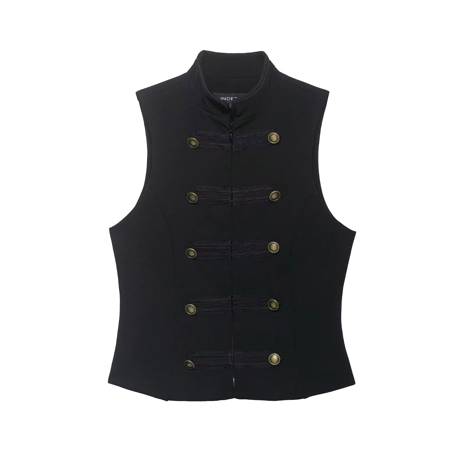 Gilet Femme Élégant et Polyvalent à Col Montant et Boucle en Corde, Style Rétro, Boutons en Laiton, 