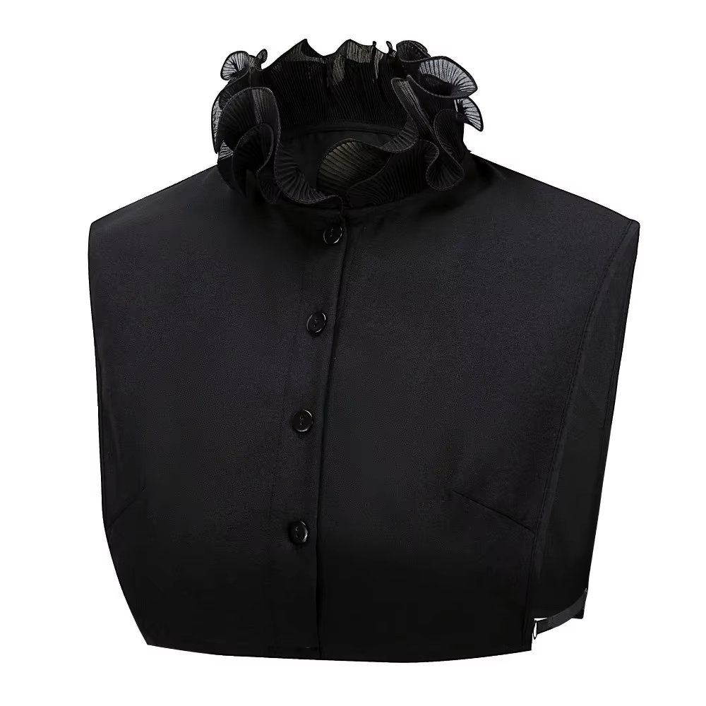 Col faux pour femme à volants, double couche, détachable, élégant, blanc et noir, pour toutes les sa