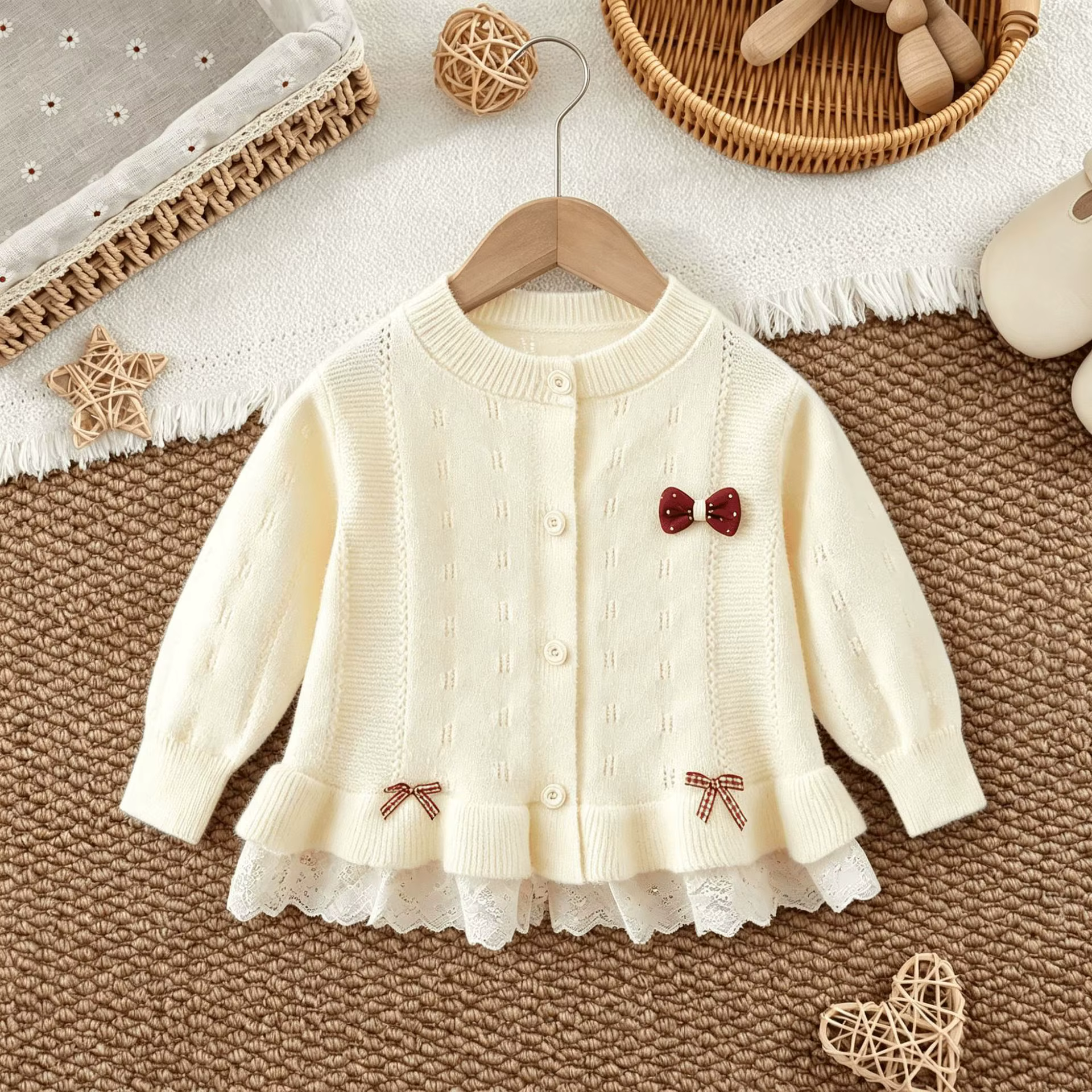 Pull pour filles, nouveau produit d'automne, cardigan en tricot à nœud, jupe mignonne pour enfants, 