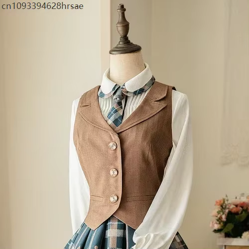 Gilet rétro Original pour femmes, Style collège, automne et hiver, Trench-Coat Lolita, ensemble de v