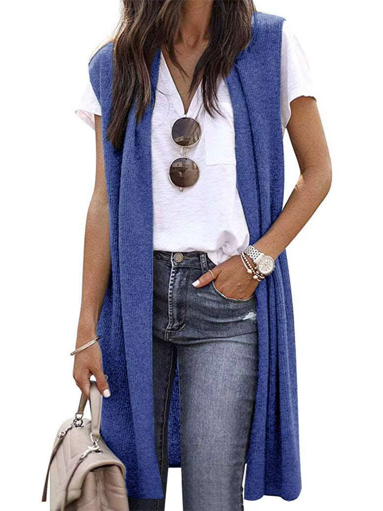 Cardigan en tricot Long sans manches pour femme, ouvert sur le devant, coupe décontractée, Options m
