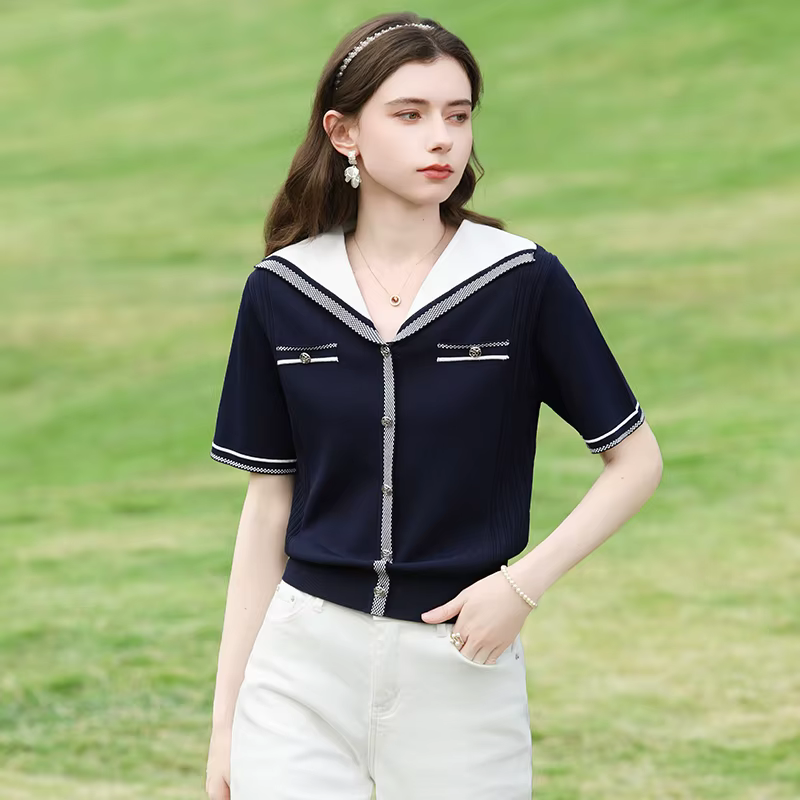 I BELIEVE YOU Pull en maille color-block à col marin pour femme, Nouveauté 2026, style rétro décontr