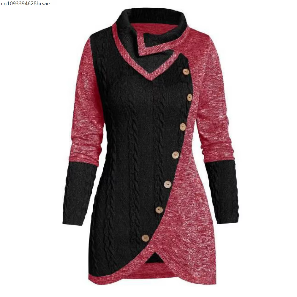 Grande taille 5XL hiver boutons asymétriques hauts tunique pull femmes chaud à manches longues trico
