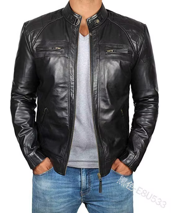 Veste de motard en cuir pour hommes, col montant, Punk, vêtements de moto, veste en cuir avec fermet