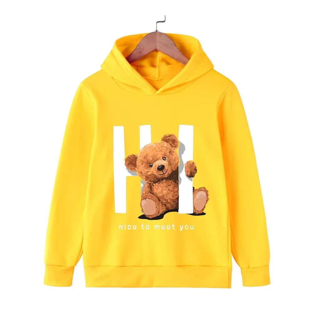 Automne hiver enfants sweats à capuche Kawaii salut ours en peluche imprimer filles garçons bébé vêt