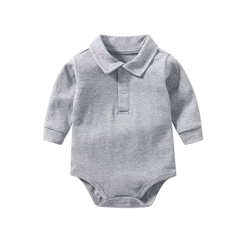 Combinaison bébé à col polo 100% coton à manches longues, couleur unie, combinaison pour bébé, print