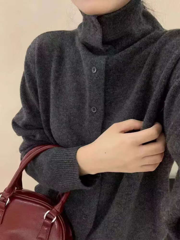 Pull à col haut doux et chaud 100% laine pour femme, haut Cardigan tricoté automne/hiver 2025